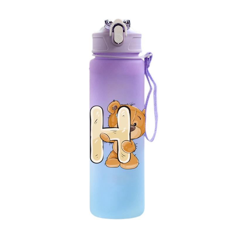 Cartoon Letter Printed Lovely A-Z 750ml Water Bottle Large Capacity Drinking Cup Portable Outdoor Sports Water Cup Children Gift