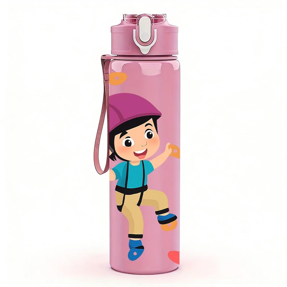 1PC Boy Climb Mountain Sport Kid Pattern 750ml Color Plastic Sports Water Bottle Leakproof Flip Straw Lid Suitable for Sports Office Home Use