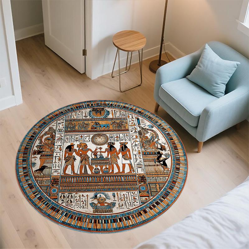 Ancient Egyptian Totem  Round Area Rug,Carpet Rug for Living Room Bedroom Sofa Playroom Decor,Non-slip Floor Mat