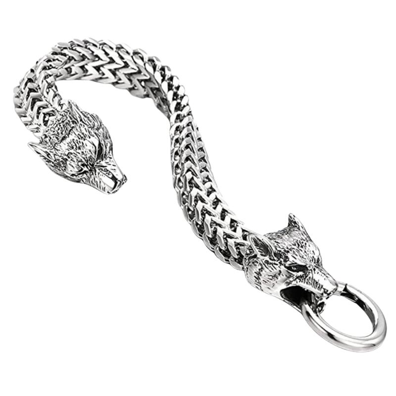 Men's Stainless Steel Wolf Head Bracelet Fashionable Designs Adjustable Length for Daily Wear and Special Occasions