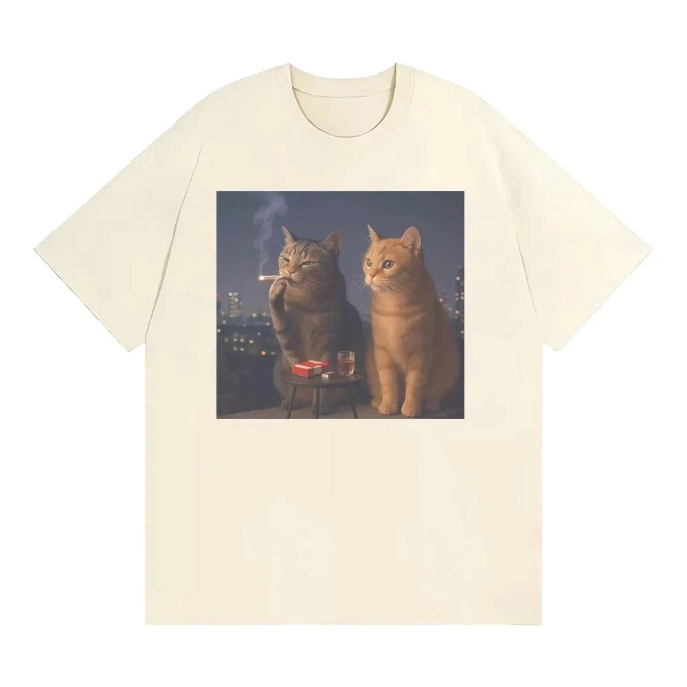 Lustiges T-Shirt mit rauchender Katze für DamenRetro-T-Shirts mit Katzen- und Zigaretten-PrintT-Shirts