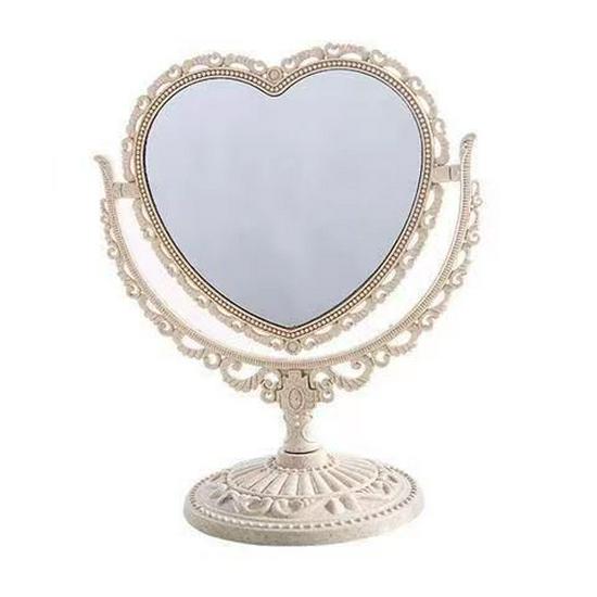 Retro European Heart-Shaped Double-Sided Desktop Makeup Mirror