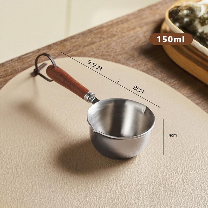 

Stainless Steel Oil Sprinkling Small Pot With Wooden Handle Hot Oil Pot Milk Pan Kitchen Multifunction Saucepan