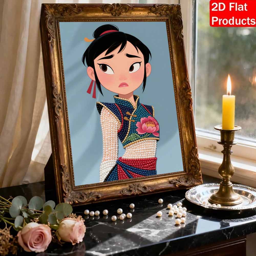 Disney Pearl Painting Mulan Portrait for Beginners and Adults, DIY Pearl Diamond Art Painting Kit for Home Wall Decor Gifts