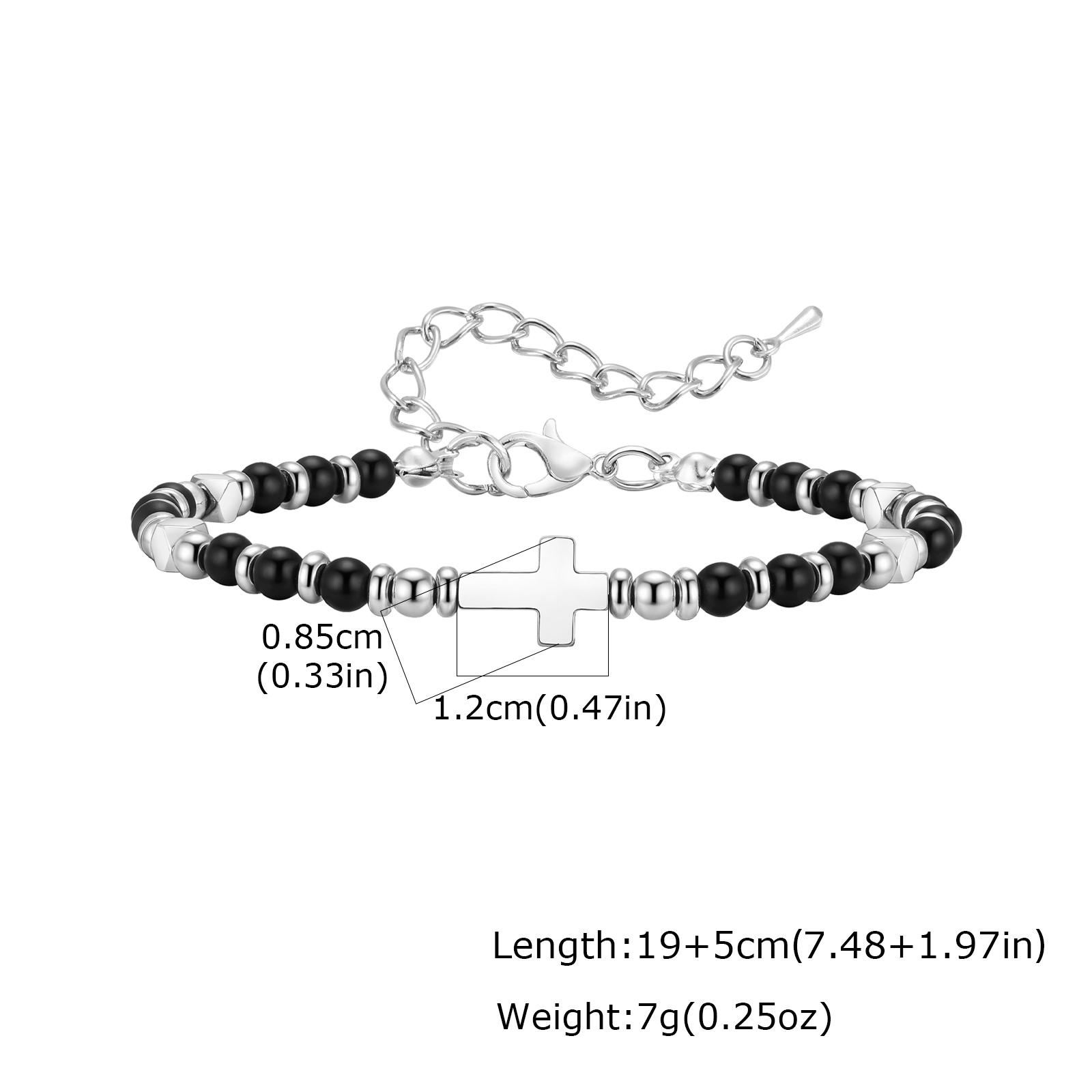 

Vintage Classic Stainless Steel Cross Adjustable Bracelet for Men, Black Onyx Natural Stone Beads Chain Wristband,Trendy Jewelry