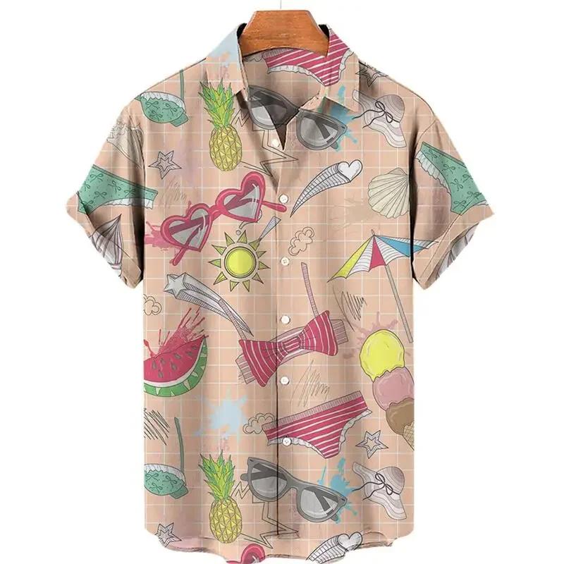 Funny Ice Cream 3D Printed Shirts For Men Clothes Summer Cold Beach Hawaiian Vacation Lapel Blouse Streetwear Blouses