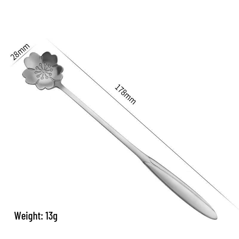 Cherry Blossom Stainless Steel Long Handle Stirring Spoon for Coffee, Dessert, and Honey