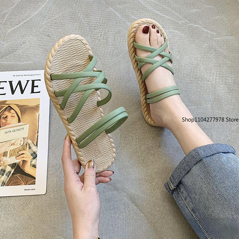 Fashion 2025 New Summer Women's Sandals Casual Flat Sandals Versatile Fashion Roman Shoes Comfortable Flat Bottomed Vacation Beach Shoes
