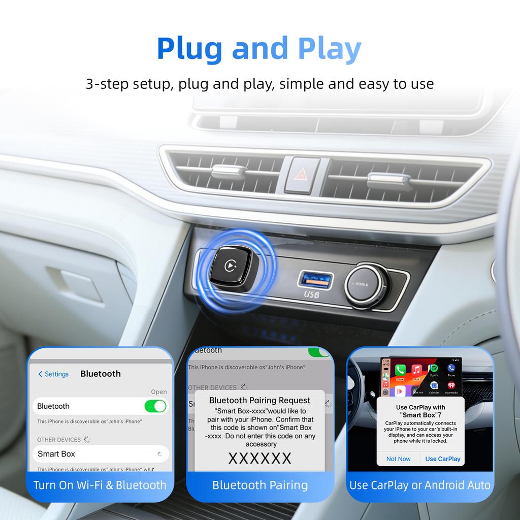 EzoneTronics Wireless CarPlay Android Auto Adapter for Factory Type-c Wired Car, Wireless CarPlay & Android Auto 2 In 1