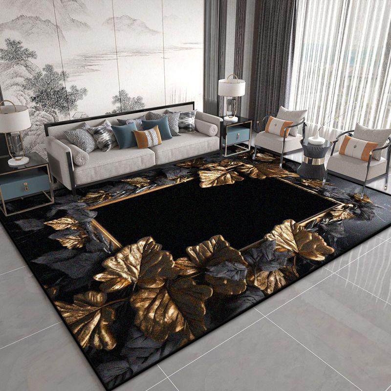 Luxuriöser Blumenpflanzen Schwarzer Wohnzimmerteppich Chinesischer Stil Dekoration Sofa Couchtische Rutschfester Teppich Schlafzimmer Waschbare Weiche Matte