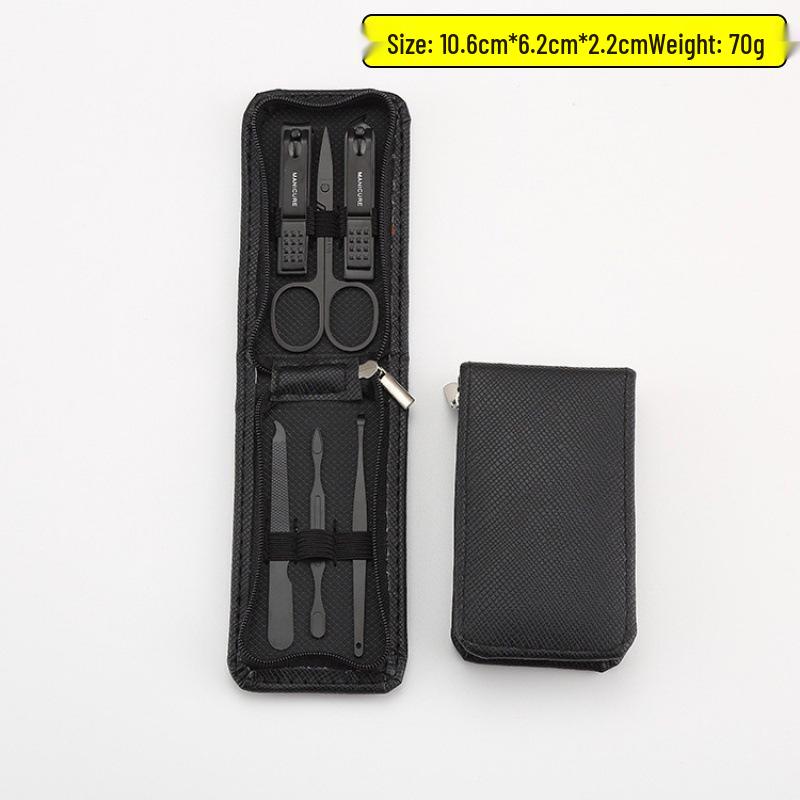 Dark Green Zipper Bag 6/9-Piece Beauty Set: Nail Clippers, Eyebrow Trimmer, Tweezers, Ear Spoon.