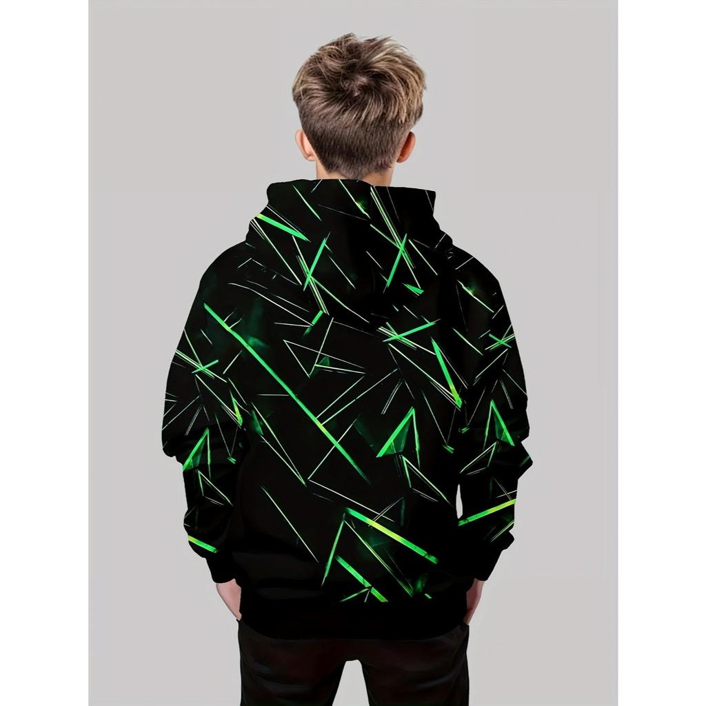 Jungen Kapuzenpullover 3D-Druck, langärmliges lässiges Sportoberteil mit geometrischen und linearen Mustern