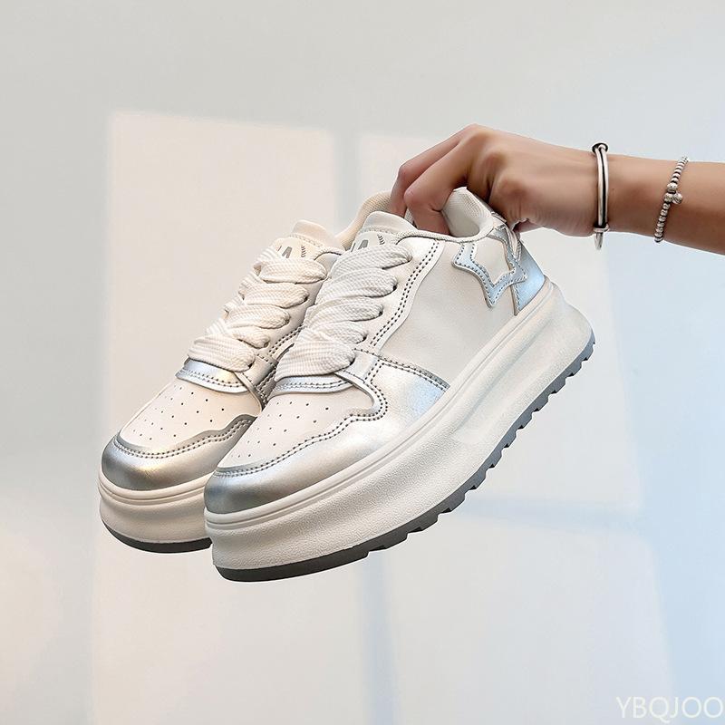 

Fashion Women s Vulcanized Shoes 2025 Spring New Breathable Low Cut Casual Thick Sole Color Blocked Sports Shoes Zapatos Mujer Sneakers 40 серебряный