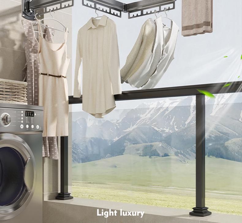 Retractable No-Punch Clothes Drying Rack for Indoor/Outdoor Use