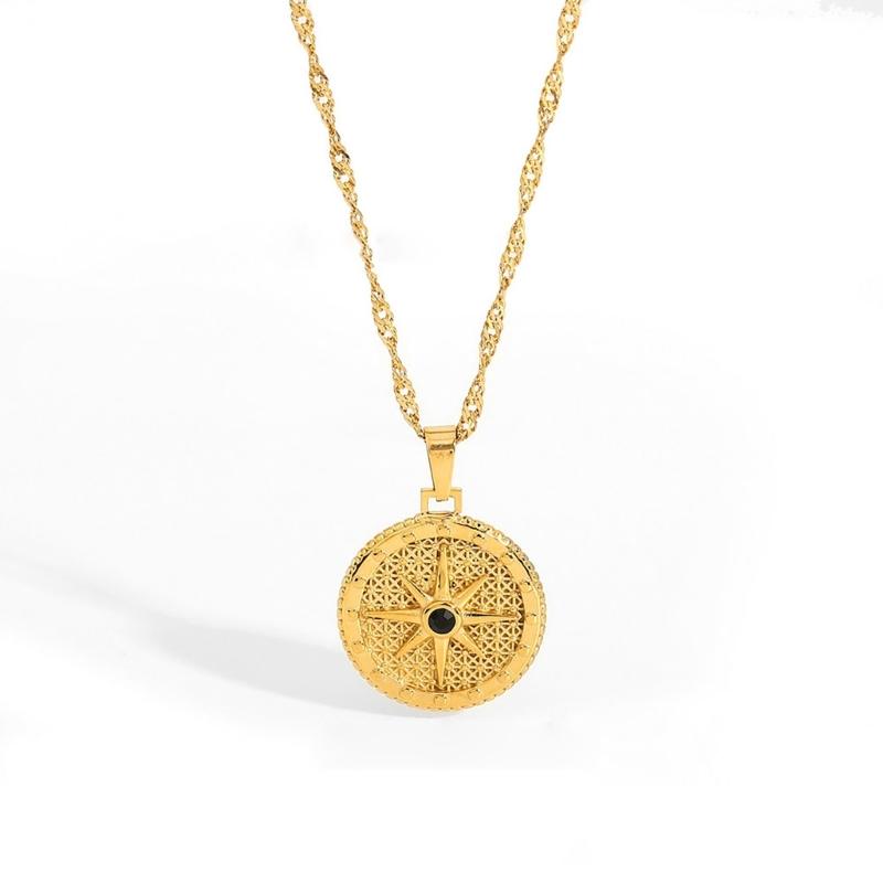 Stainless Steel Pendant Necklace Cubic Zirconia Charm Neckchain Unisex Clavicle Chain Gold Plated Waterproof Jewelry