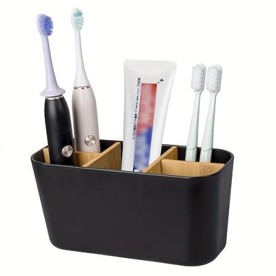 1pc Toothbrush Holders for Bathrooms, Bamboo Tooth Brush Holder with 5 Slots Bathroom Vanity Organizer Countertop