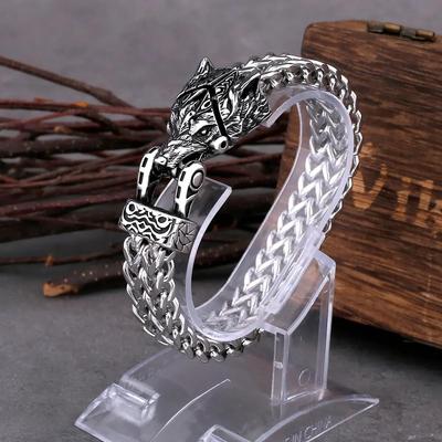 Yeni Stil Viking Baskın Kurt Kafası Bilezik Moda Kaya Erkek ve Kız Bileklik Aksesuarları Charm Paslanmaz Çelik Takı Hediye