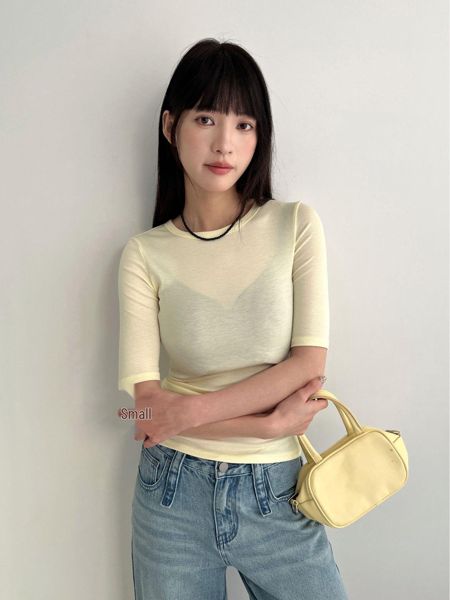 

Yuyi Spring 2026 Women s Tencel Sheer T-Shirt: Simple, Stylish, Slightly Stretchy Mid-Sleeve Top A3919. One Size жовтий