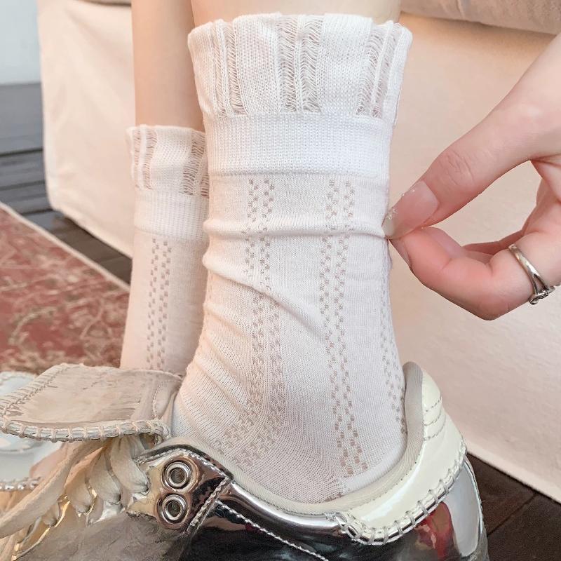 Gray Lace Stockings - Summer Lightweight Ankle-length Cotton Stockings with Ballet-style Stacked Design 1 pair белый