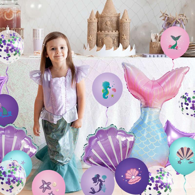 Mermaid Latex Balloons Confetti Air Helium Globos Disposable Tableware for 1st Kids Girl Mermaid Theme Birthday Party Decoration
