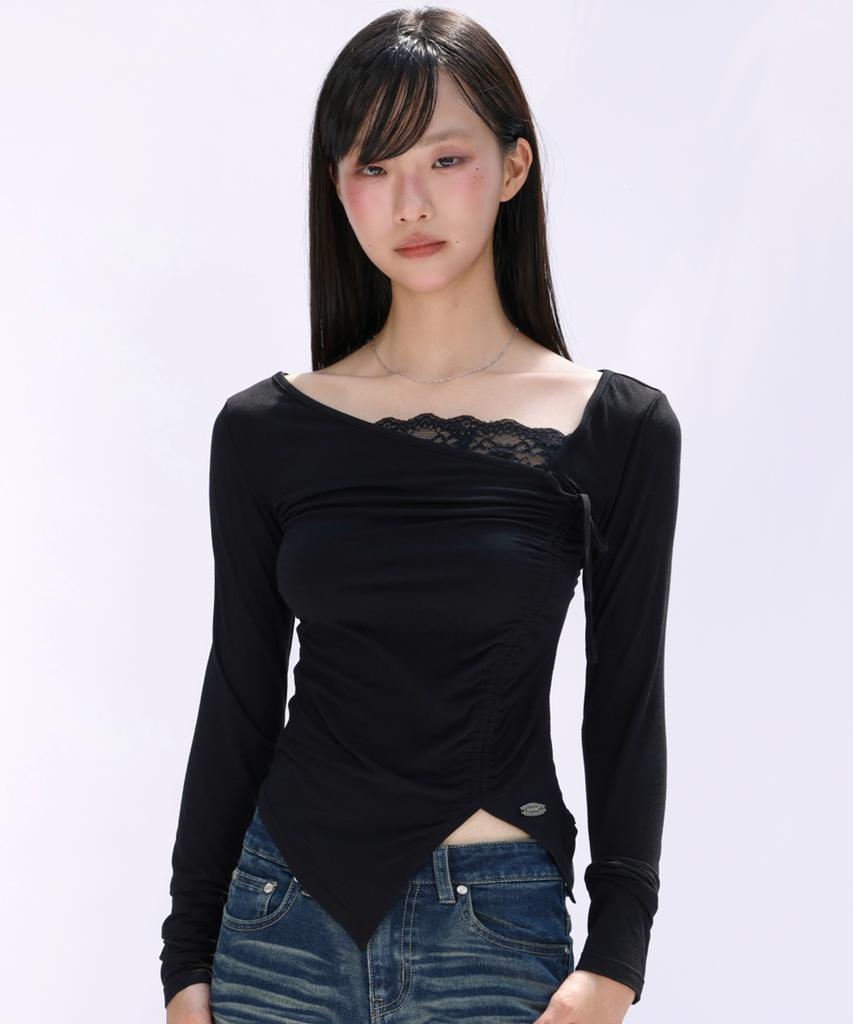 SECONDSALT Lace Point Side String Long Sleeve (Black)