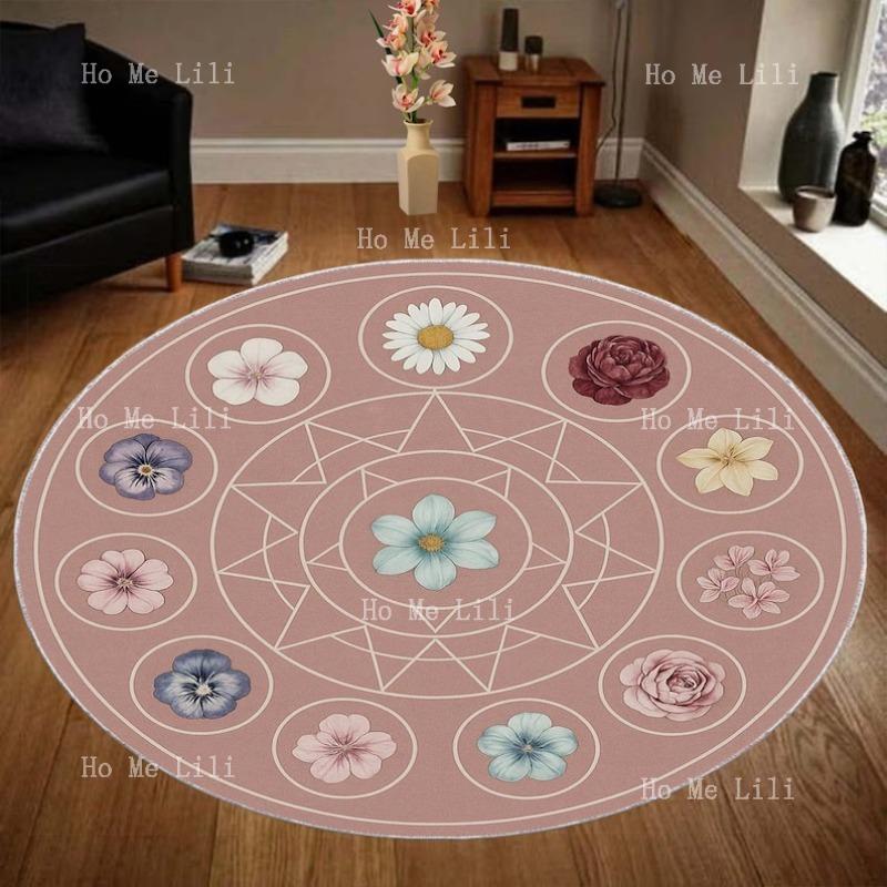 

12 Circle Ashlyn Round Mat The Twelve Dancing Princesses Floor Washables Floral Rug 60X60cm