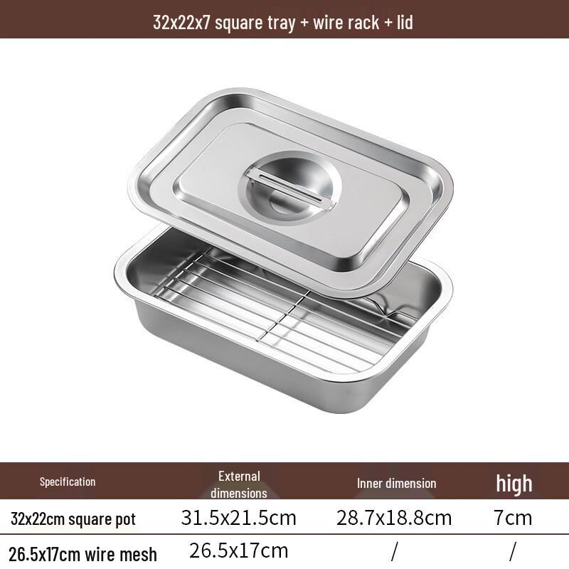 Stainless Steel Rectangular Draining Pan with Lid
