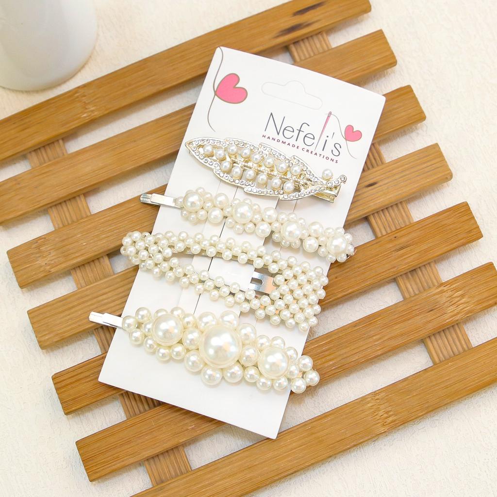 5pcs/4pcs Fashion Girls Pearl Hair Clips Crystal Barrettes Alloy Hairpins Clips Women Girls Hair Accessories
