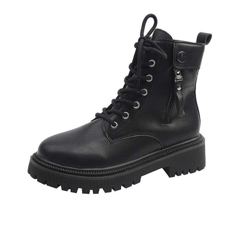 Thick-soled British Martin Boots Women's 2025 New Autumn and Winter Small Man Height Increase Black Lace-up Short Boots