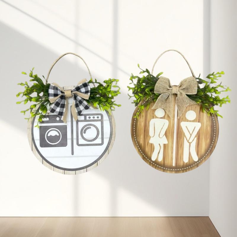 Wooden Bathroom Gender Sign Toilet Decor Plaque Farmhouse Style Wall Hanging Rustic Home Decor Signage