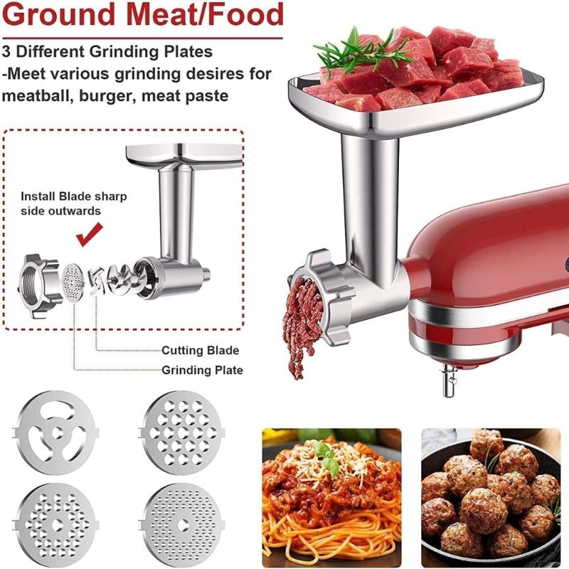 Multifunctional Food Processing Attachment Sausage Filling Tubes Grinding Plates Meat Grinder Attachment for Mixers