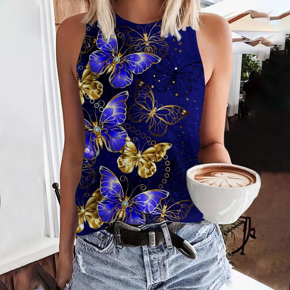Summer Love Butterfly 3D Print Tank Tops Women Fashion Streetwear Oversized O-Neck Vest Off Shoulder Sleeveless Woman Camisole