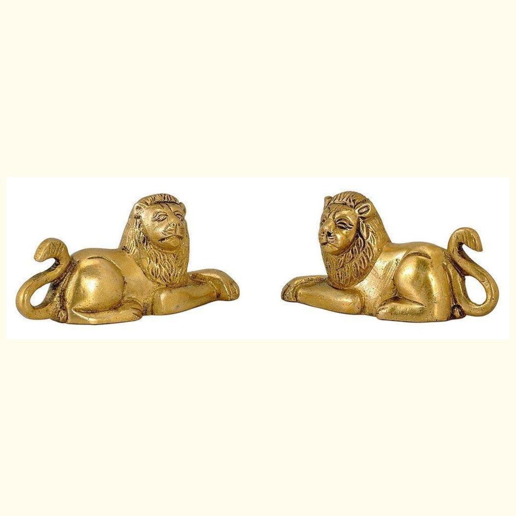 Original Brass Lion Idol For Maha Vastu Shastra & Feng Shui Remedies, Gold Idol