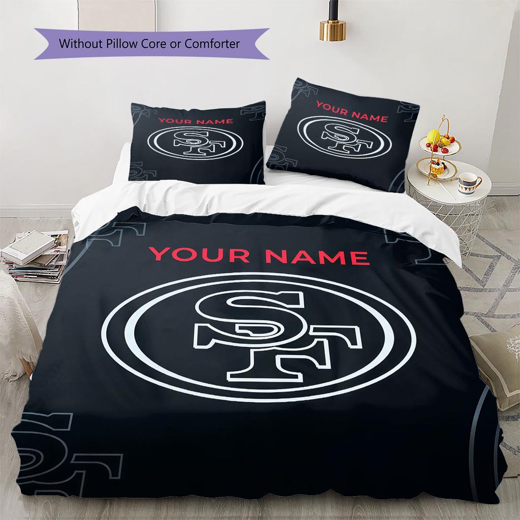 Individueller Name, San Francisco 49ers Muster Bettwäsche Heimdekoration Geburtstagsgeschenk ( 1 Bettbezug + 2 Kissenbezüge, ohne Füllung),Fanartikel.