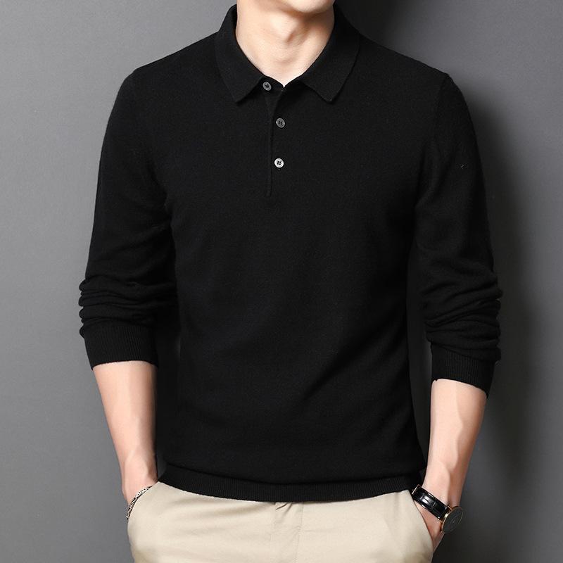 Middle-aged Men's Sweater Shirt Collar Pure Wool Medium Thick Warm Solid Color Pullover Bottoming Shirt Men's Winter Men's Clothing