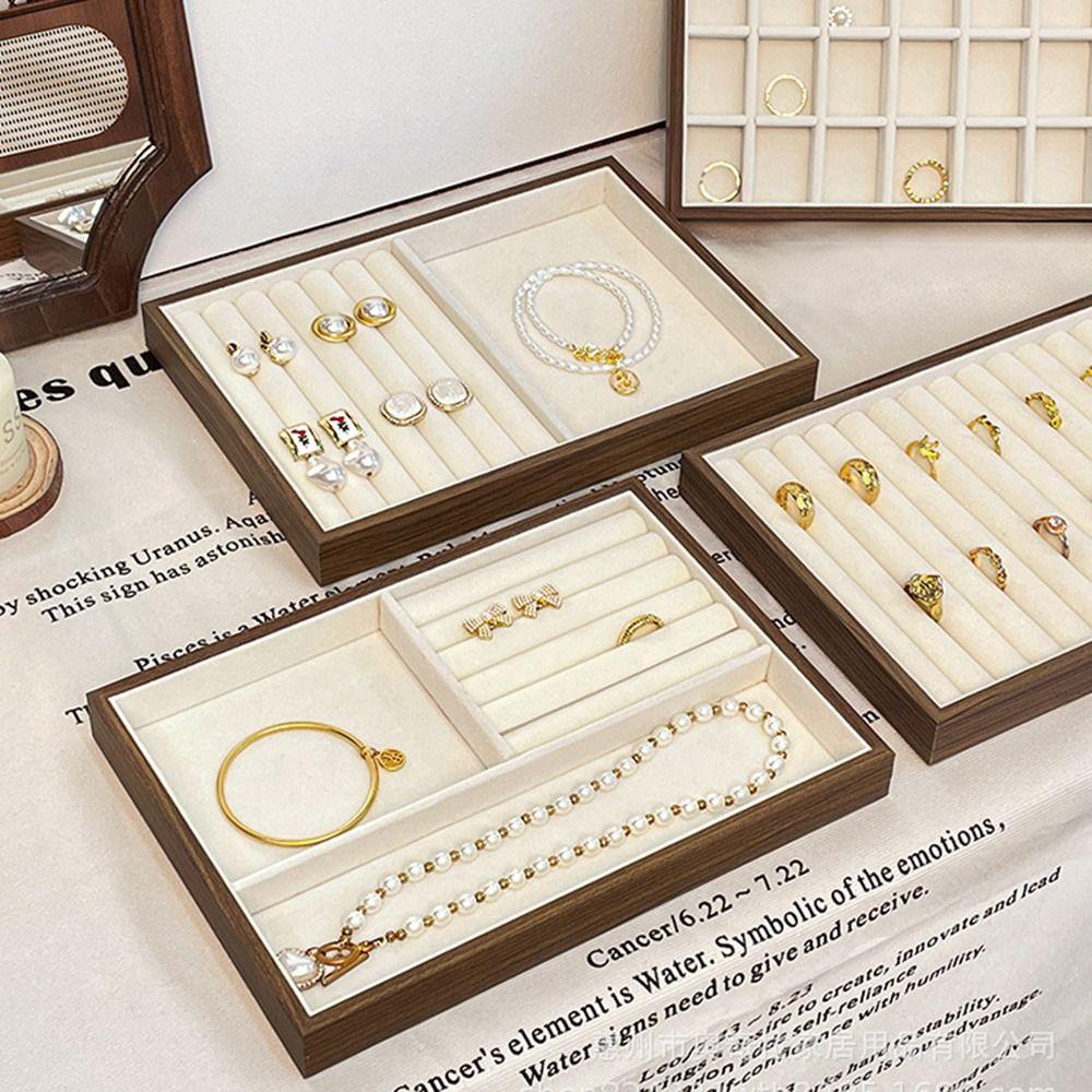 Velvet Lining Earrings Storage Holder Multi-Compartment Pendant Display Plate  Dressing Table