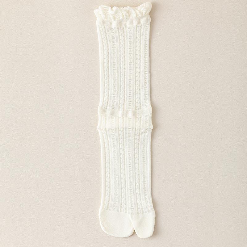 Women's Summer Cotton Mesh Boneless White Breathable Lace Two Toe Pile Socks