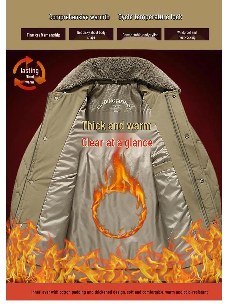 Men's Winter Cotton Jacket with Detachable Fur Collar - Warm, Versatile, Dad's Casual Wear for Cold Weather