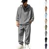 Men 2‑Piece Linen Hooded Set, Drawstring Hoodie Roll‑Up Sleeves Elastic‑Waist Jogger Pants Ribbed Ankles Breathable Loose‑Fit Casual Streetwear Outfit