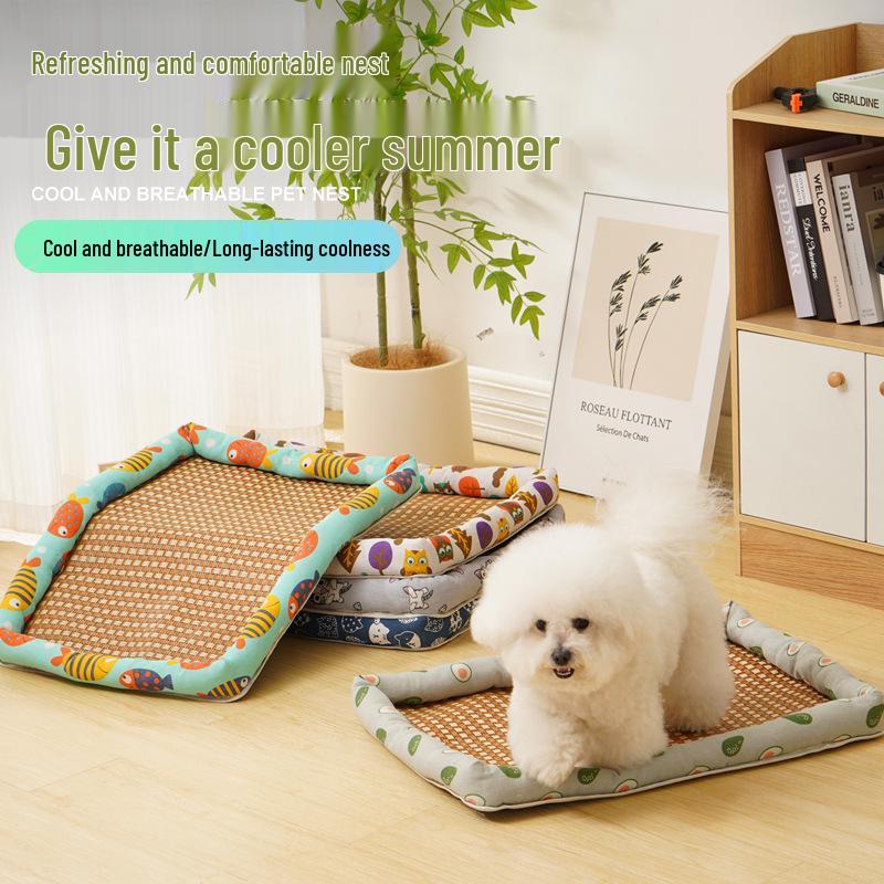 Pet Cooling Mat: Summer-Ready Nest for Cats & Dogs - All-Season Rattan Bed.