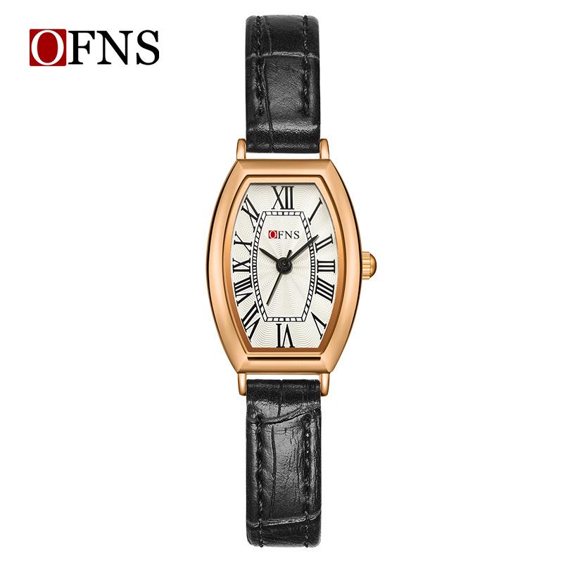 OFNS Women's Artistic Retro Barrel-Shaped Quartz Watch with Roman Numerals
