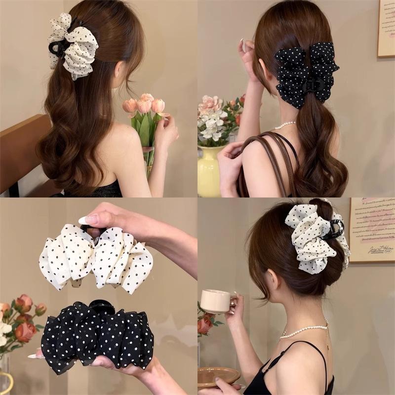 Elegant Large Polka Dot Claw Clip, Cloud-Shaped Hair Claw With Bow For Half-Up Hairstyles, Premium Back Hair Clip