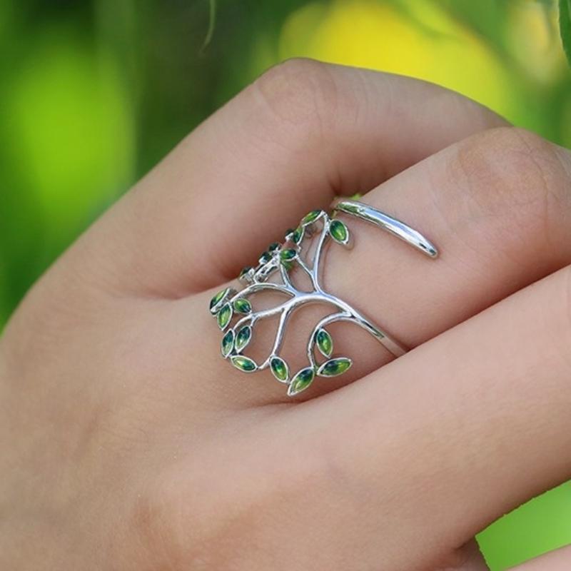 

CAOSHI Green Leaf Branch Shape Ring for Women Adjustable Size Trendy Style Jewelry Cocktail Party Finger Accessories Wholesale resizable