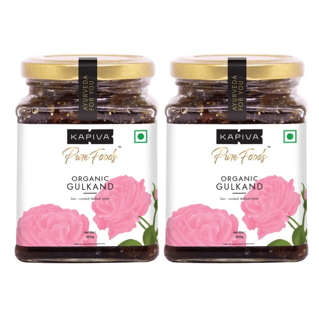 

Kapiva Organic Gulkand Rose Petal Jam 300g Sun-Cooked Indian Roses Pack of 2 Natural Sweet Preserve