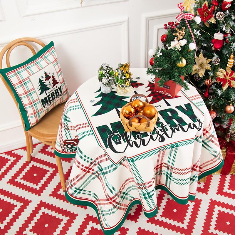 Multi-purpose Christmas Cotton and Linen Tablecloth Small Round Table Long Table Cover Cloth Festive Red New Year Atmosphere Tea Table Cloth