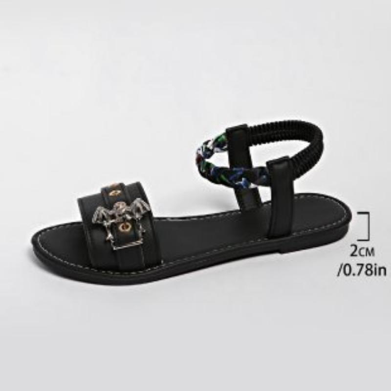 

Обувь больших размеров Женская обувь Сандалии На пуговицах Плоские шлепанцы 43 чёрный