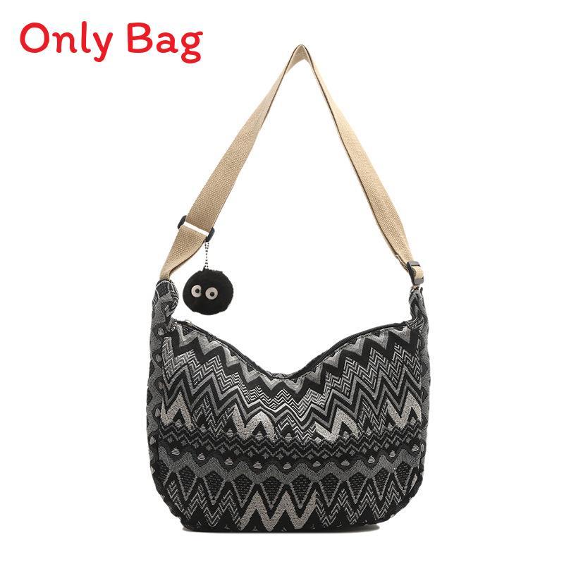 Womens Street Style Canvas Shoulder Bag With Zipper Closure And Mobile Pocket