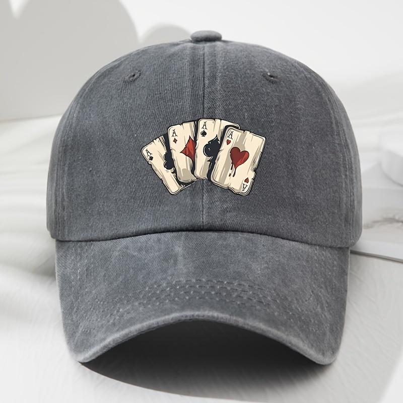 Retro poker AAA printed baseball cap with adjustable dad hat suitable for outdoor sports, fishing, and camping