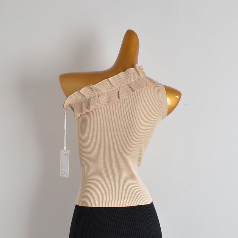 Pure Desire Style Sexy Oblique Shoulder Diamond Knitting Camisole Women's Summer Stylish Western Style Slim Fit Sleeveless Top