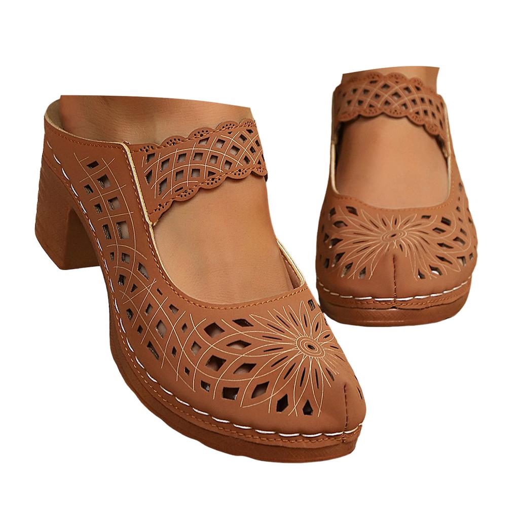 Wide Width Wedges Sandals For Women Fashionable And Versatile Women'S Slippers Thick Mid Heel Soft Sole Hollow Shoes For Woman